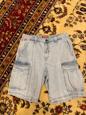 Empyre Cargo Denim Shorts in Light Blue